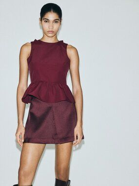 H&M Tie-Detail Peplum Top Dark Red XL NWT